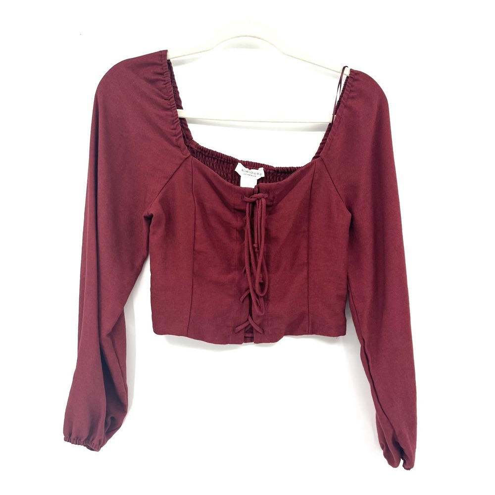 Kirious Red burgundy corset style top off shoulder long sleeve fairycore cottage